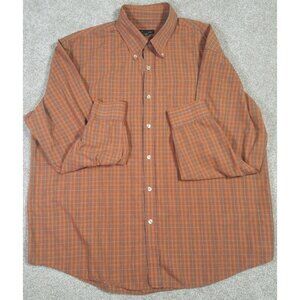 Van Heusen Long Sleeve Button Down Orange Gingham Check Shirt Men's XL 17-17.5